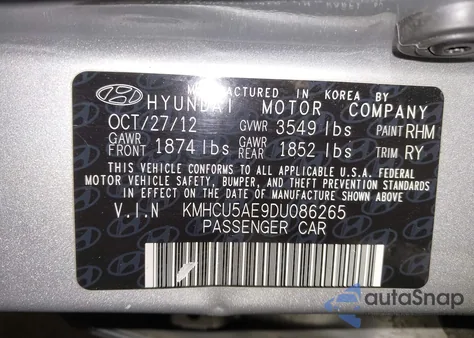 2013 Hyundai Accent Se z USA, uszkodzony, nr VIN KMHCU5AE9DU086265